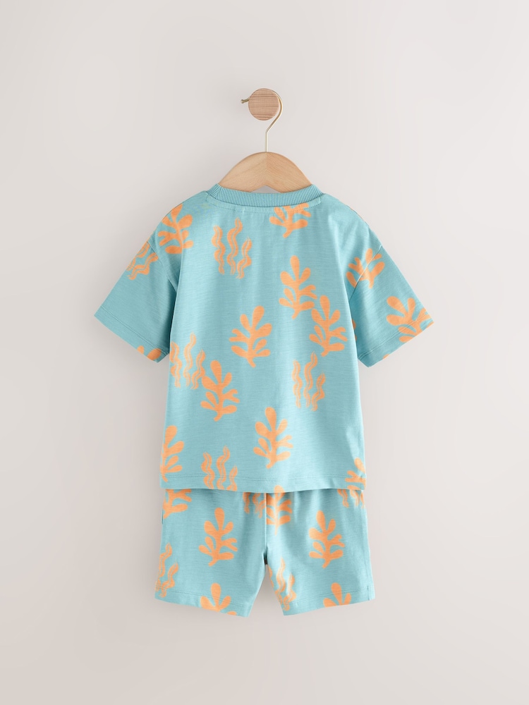 Blue 100% Cotton All-Over-Print Short Sleeve T-Shirt & Shorts Set (3mths-7yrs) - Image 4 of 6