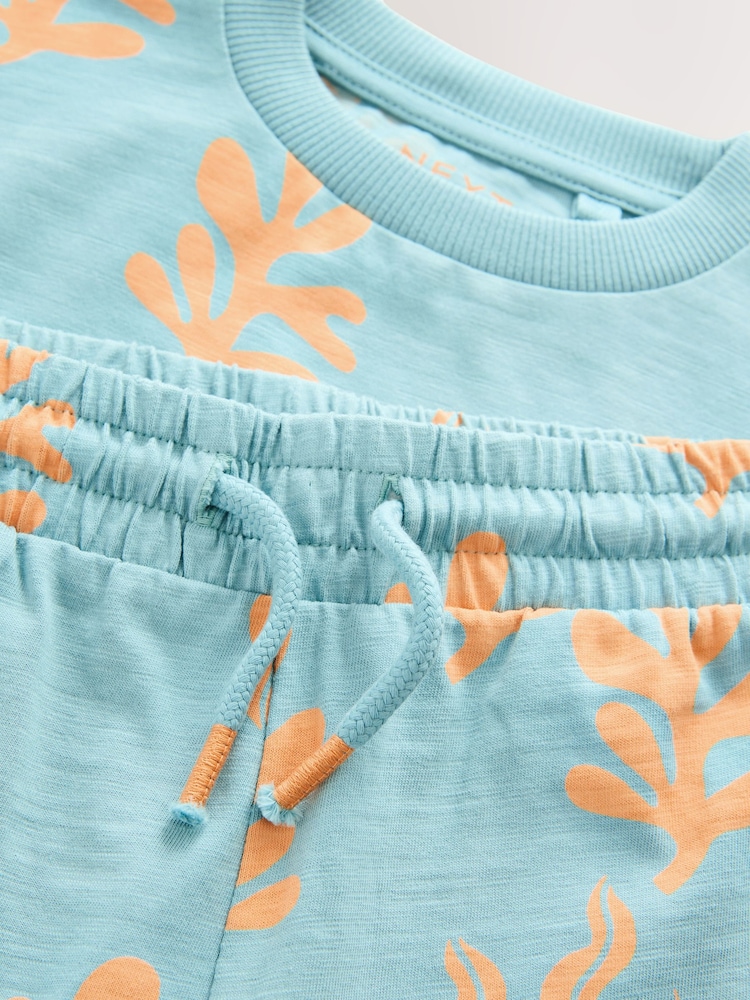 Blue 100% Cotton All-Over-Print Short Sleeve T-Shirt & Shorts Set (3mths-7yrs) - Image 6 of 6