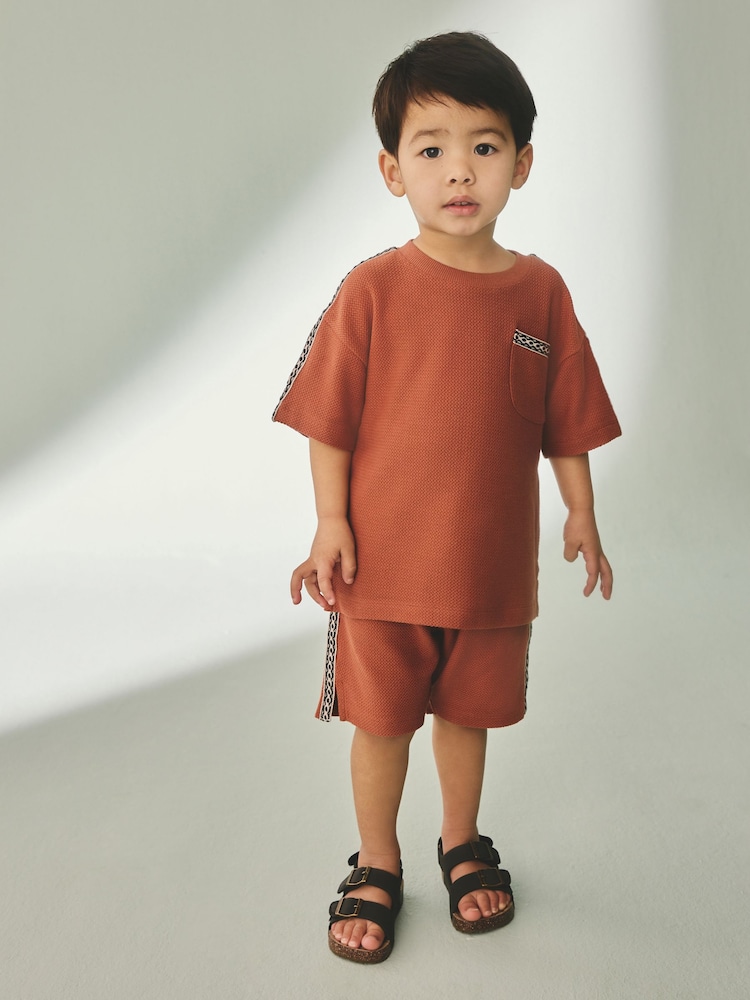 Rust Brown 100% Cotton Textured Pocket Tops & Shorts Set (3mths-7yrs) - Image 2 of 10