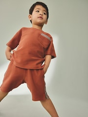 Rust Brown 100% Cotton Textured Pocket Tops & Shorts Set (3mths-7yrs) - Image 4 of 10