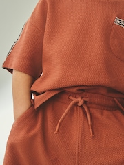 Rust Brown 100% Cotton Textured Pocket Tops & Shorts Set (3mths-7yrs) - Image 5 of 10
