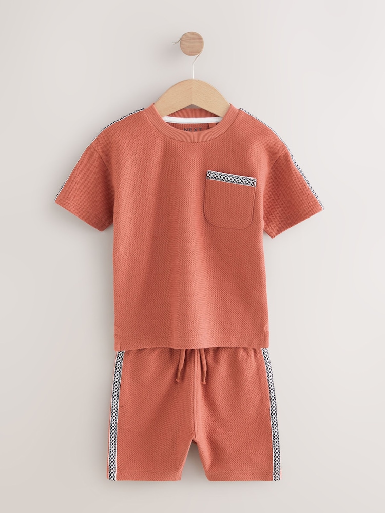 Rust Brown 100% Cotton Textured Pocket Tops & Shorts Set (3mths-7yrs) - Image 6 of 10