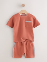 Rust Brown 100% Cotton Textured Pocket Tops & Shorts Set (3mths-7yrs) - Image 7 of 10