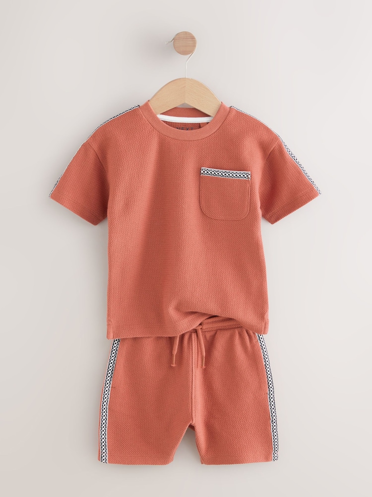 Rust Brown 100% Cotton Textured Pocket Tops & Shorts Set (3mths-7yrs) - Image 7 of 10