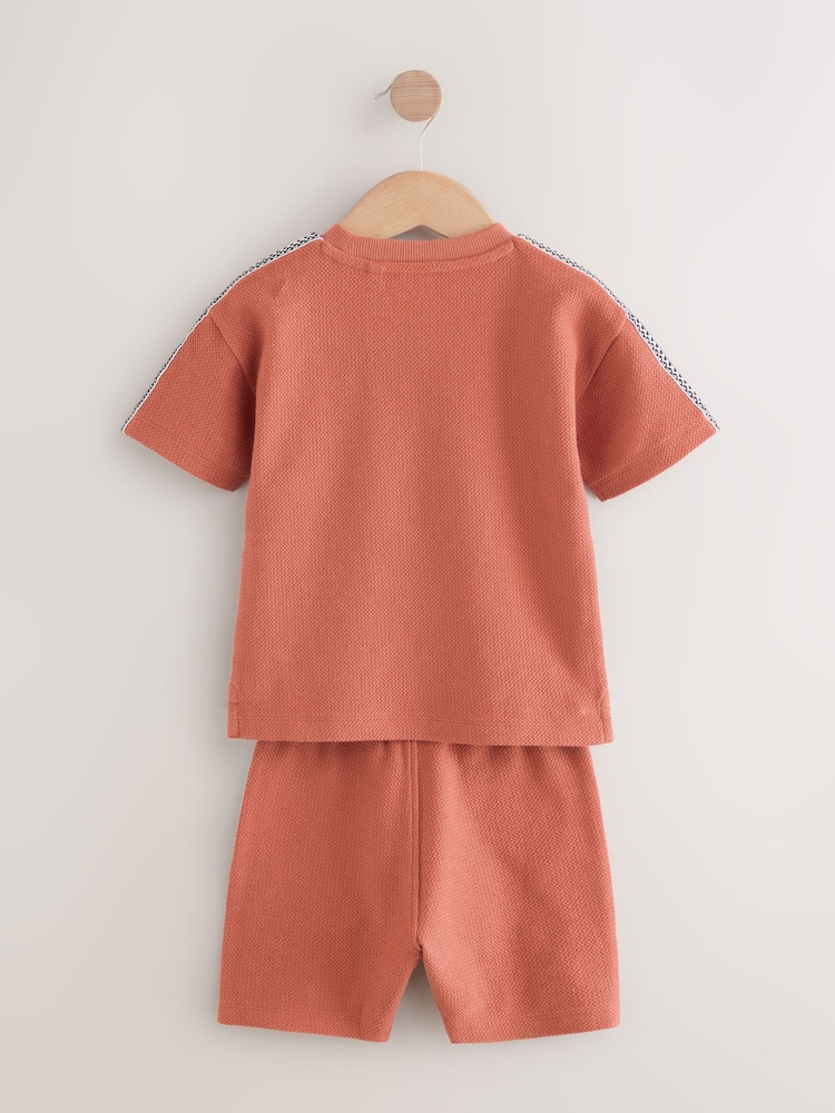 Rust Brown 100% Cotton Textured Pocket Tops & Shorts Set (3mths-7yrs) - Image 8 of 10