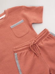 Rust Brown 100% Cotton Textured Pocket Tops & Shorts Set (3mths-7yrs) - Image 9 of 10