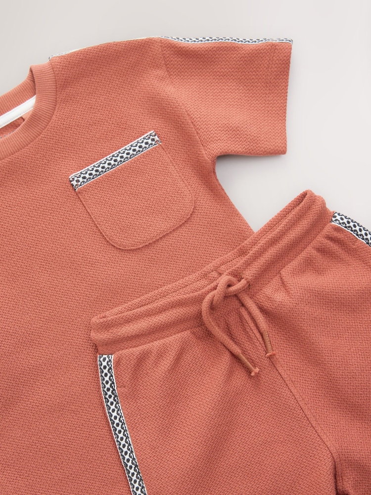 Rust Brown 100% Cotton Textured Pocket Tops & Shorts Set (3mths-7yrs) - Image 9 of 10