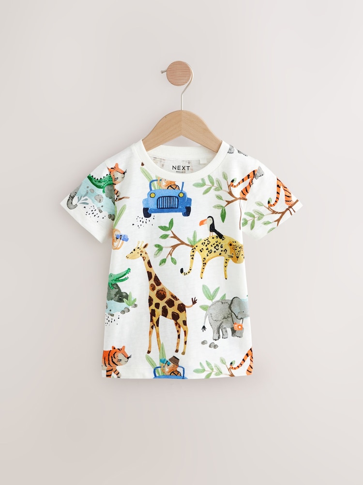 Blue/Yellow Safari Animals Short Sleeve T-Shirts 3 Pack (3mths-7yrs) - Image 2 of 7