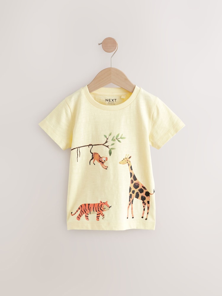Blue/Yellow Safari Animals Short Sleeve T-Shirts 3 Pack (3mths-7yrs) - Image 4 of 7