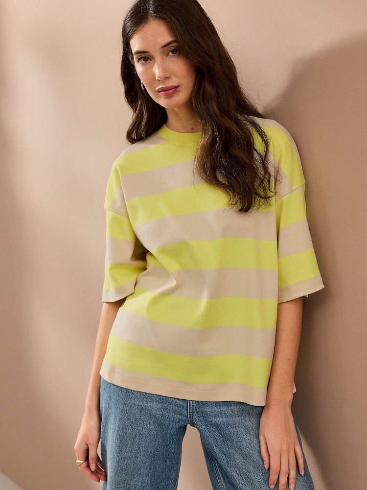 Yellow/Ecru Oversized Relaxed Fit Boxy Heavyweight Crew Neck T-Shirt - Image 1 of 8