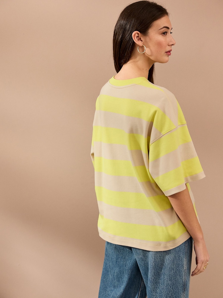 Yellow/Ecru Oversized Relaxed Fit Boxy Heavyweight Crew Neck T-Shirt - Image 2 of 8