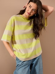 Yellow/Ecru Oversized Relaxed Fit Boxy Heavyweight Crew Neck T-Shirt - Image 3 of 8