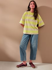 Yellow/Ecru Oversized Relaxed Fit Boxy Heavyweight Crew Neck T-Shirt - Image 4 of 8