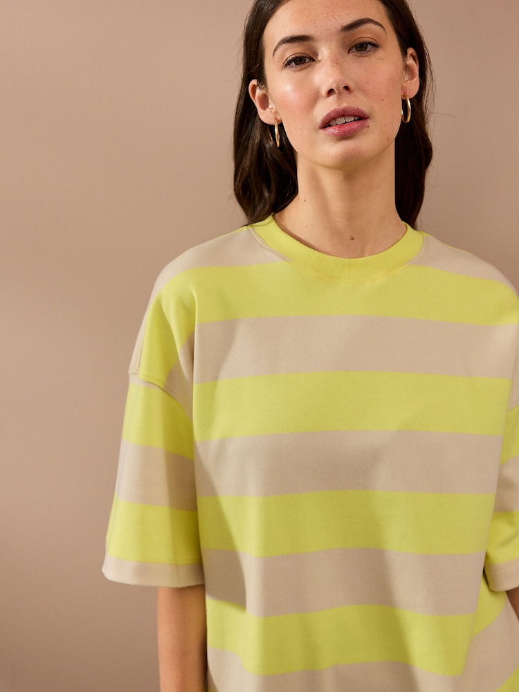 Żółty/ecru - Oversized Relaxed Fit Boxy Heavyweight Crew Neck T-Shirt - Image 5 of 8