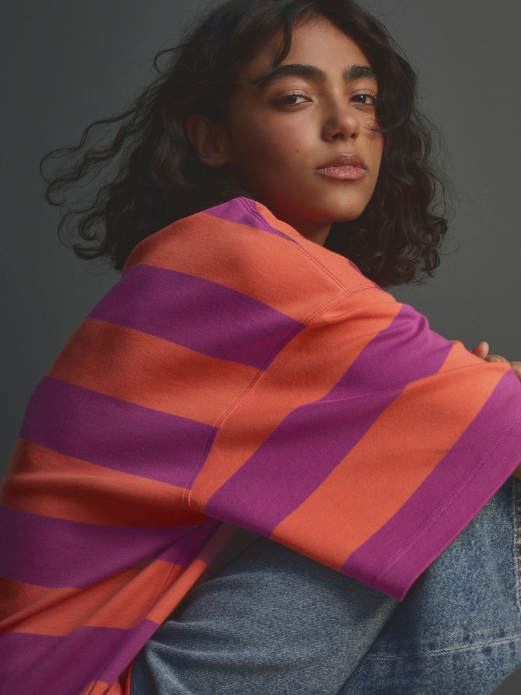 Orange/Purple Oversized Relaxed Fit Boxy Heavyweight Crew Neck T-Shirt - Image 1 of 7