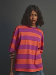 Orange/Purple Oversized Relaxed Fit Boxy Heavyweight Crew Neck T-Shirt - Image 2 of 7