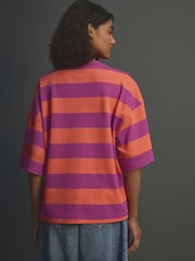 Orange/Purple Oversized Relaxed Fit Boxy Heavyweight Crew Neck T-Shirt - Image 3 of 7