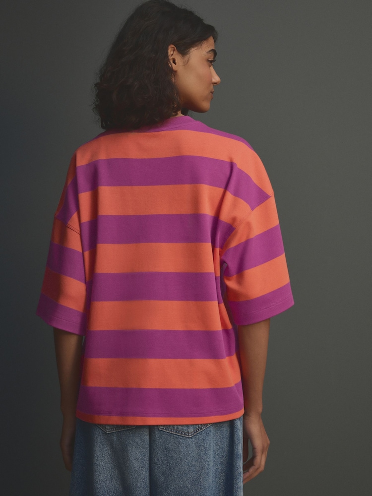 Orange/Purple Oversized Relaxed Fit Boxy Heavyweight Crew Neck T-Shirt - Image 3 of 7
