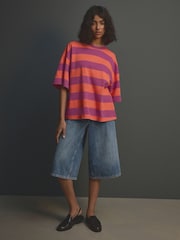 Orange/Purple Oversized Relaxed Fit Boxy Heavyweight Crew Neck T-Shirt - Image 4 of 7