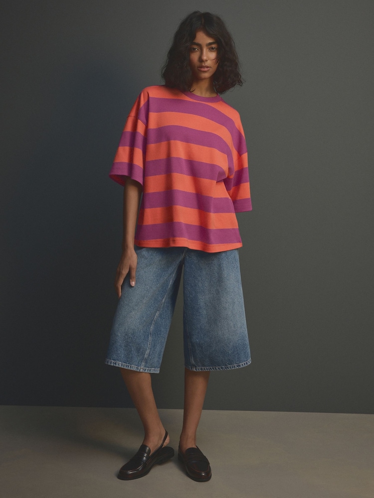 Orange/Purple Oversized Relaxed Fit Boxy Heavyweight Crew Neck T-Shirt - Image 4 of 7