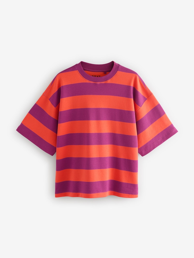 Orange/Purple Oversized Relaxed Fit Boxy Heavyweight Crew Neck T-Shirt - Image 5 of 7