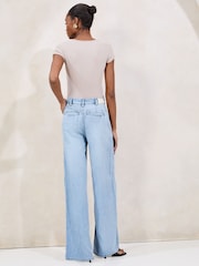 Lipsy Light Wash Blue Light Weight Tailored Wide Leg Jeans - Image 4 of 4