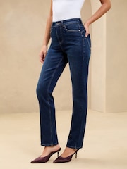 Lipsy Dark Wash Blue Sculpting Petite High Waist Straight Leg Jeans - Image 3 of 5