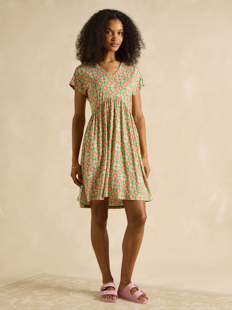 Розового/зеленого цвета - Joules Nia Jersey V-Neck Dress - Image 1 of 6