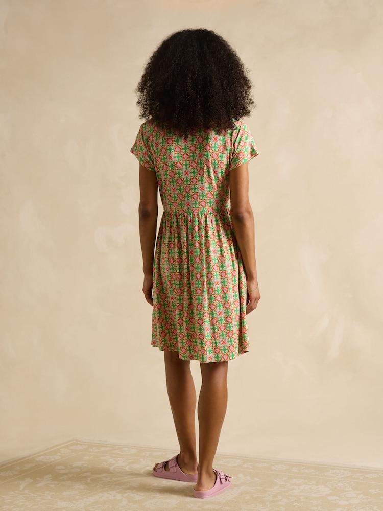 Joules Nia Pink/Green Jersey V-Neck Dress - Image 2 of 6 Joules Nia Pink/Green Jersey V-Neck Dress - Image 2 of 6
