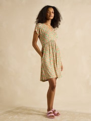 Розового/зеленого цвета - Joules Nia Jersey V-Neck Dress - Image 4 of 6