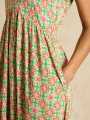 Розового/зеленого цвета - Joules Nia Jersey V-Neck Dress - Image 5 of 6