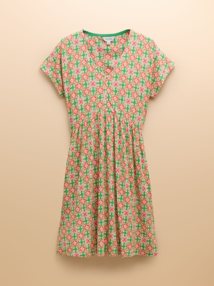 Розового/зеленого цвета - Joules Nia Jersey V-Neck Dress - Image 6 of 6