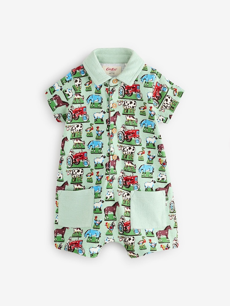 Green Farm Collared 100% Cotton Cath Kidston Romper - Image 1 of 7