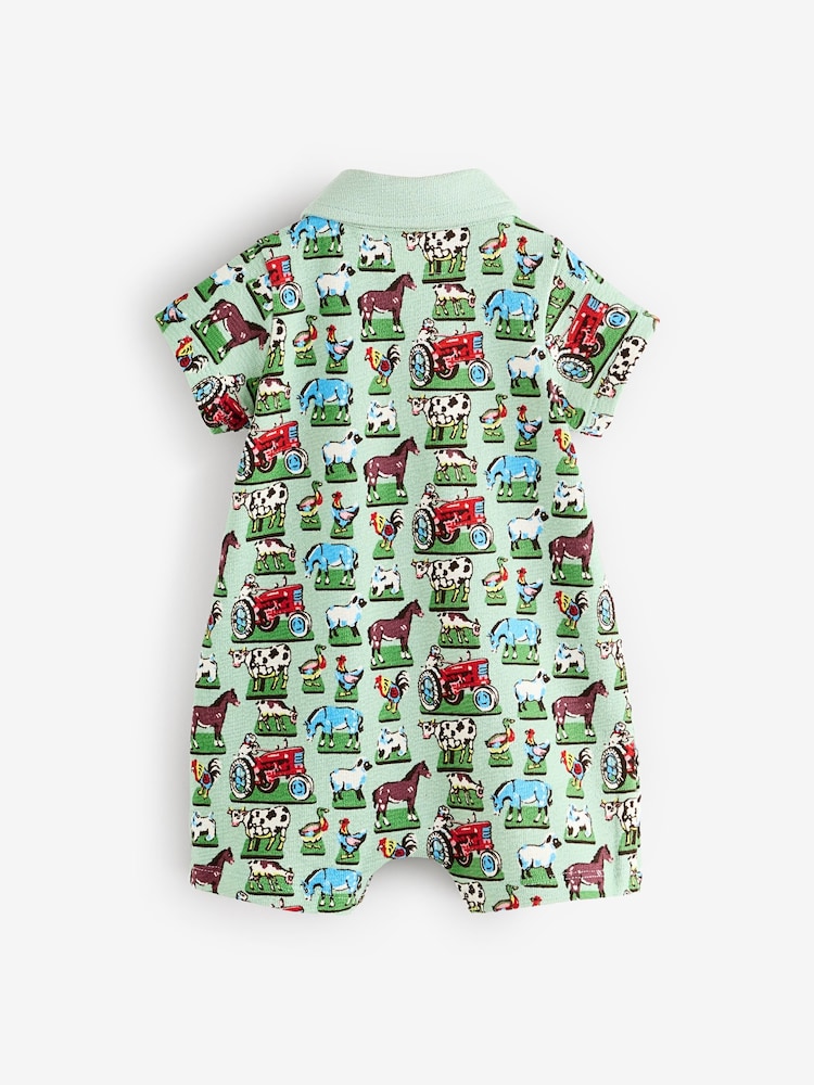 Green Farm Collared 100% Cotton Cath Kidston Romper - Image 2 of 7
