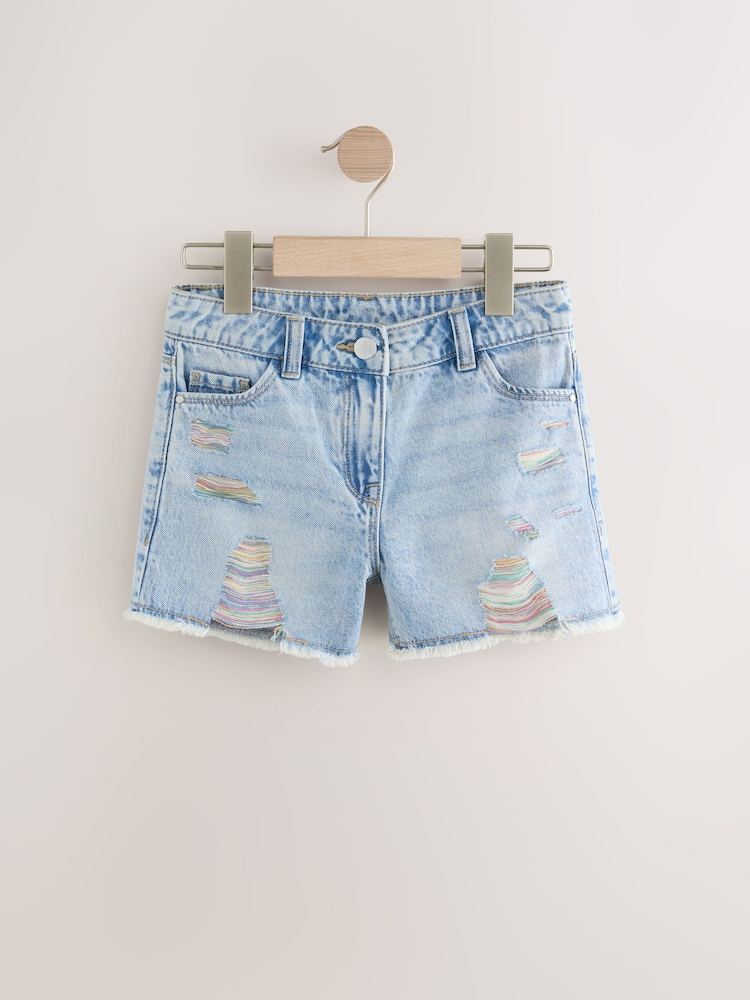 Rainbow 100% Cotton Frayed Edge Distressed Shorts (3-16yrs) - Image 5 of 8