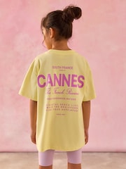 Yellow Slogan 100% Cotton T-Shirt And Cycling Shorts Set (3-16yrs) - Image 1 of 4