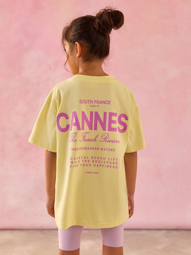 Yellow Slogan 100% Cotton T-Shirt And Cycling Shorts Set (3-16yrs) - Image 1 of 4