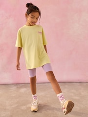 Yellow Slogan 100% Cotton T-Shirt And Cycling Shorts Set (3-16yrs) - Image 2 of 4