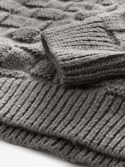 Neutral Mole Waffle Stitch V-Neck Knitted Jumper with Wool - Image 7 of 8