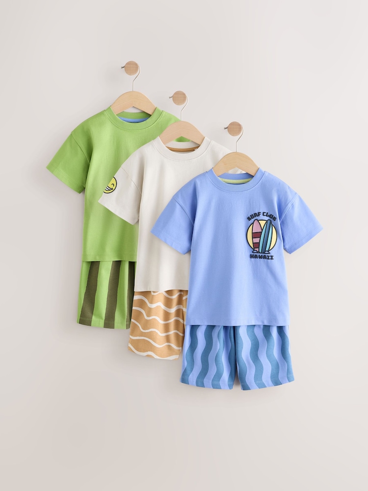 Blue/Brown Short Pyjamas 3 Pack (9mths-12yrs) - Image 1 of 16