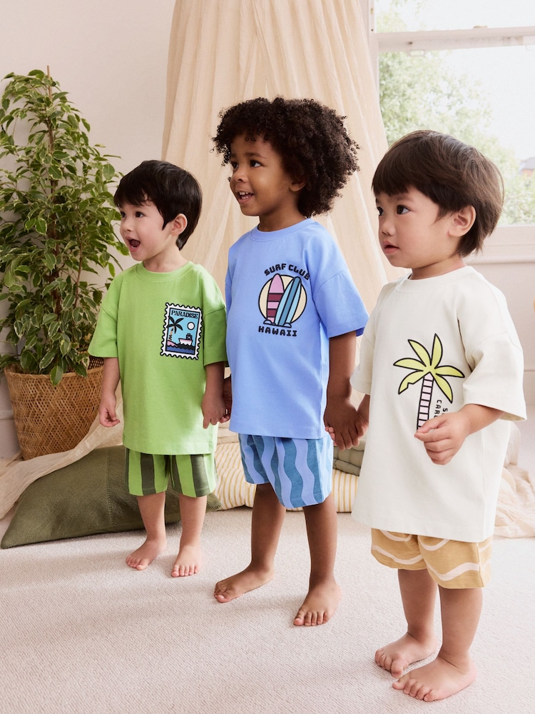 Blue/Brown Short Pyjamas 3 Pack (9mths-12yrs) - Image 2 of 16