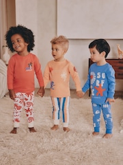 Multi Bright Surf Potisk; vzorec - 3 Pack mehek in prijeten na dotik Pižame (9mths-8yrs) - Slika 1 iz 8