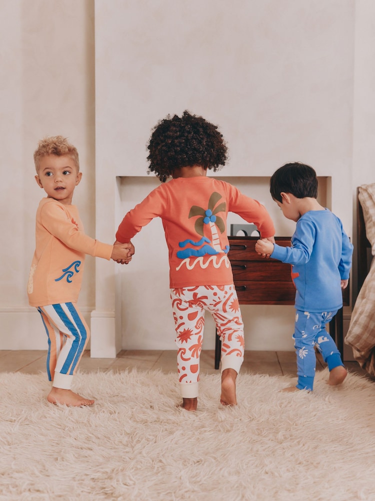 Multi Bright Surf print 3 Pack Snuggle Pyjamas (9mths-8yrs) - Image 4 of 8