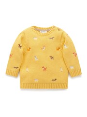 Purebaby Yellow Embroidered Dog Print Jumper - Image 1 of 4