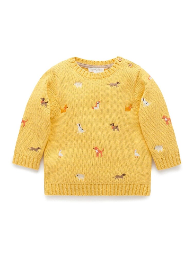 Purebaby Yellow Embroidered Dog Print Jumper - Image 1 of 4