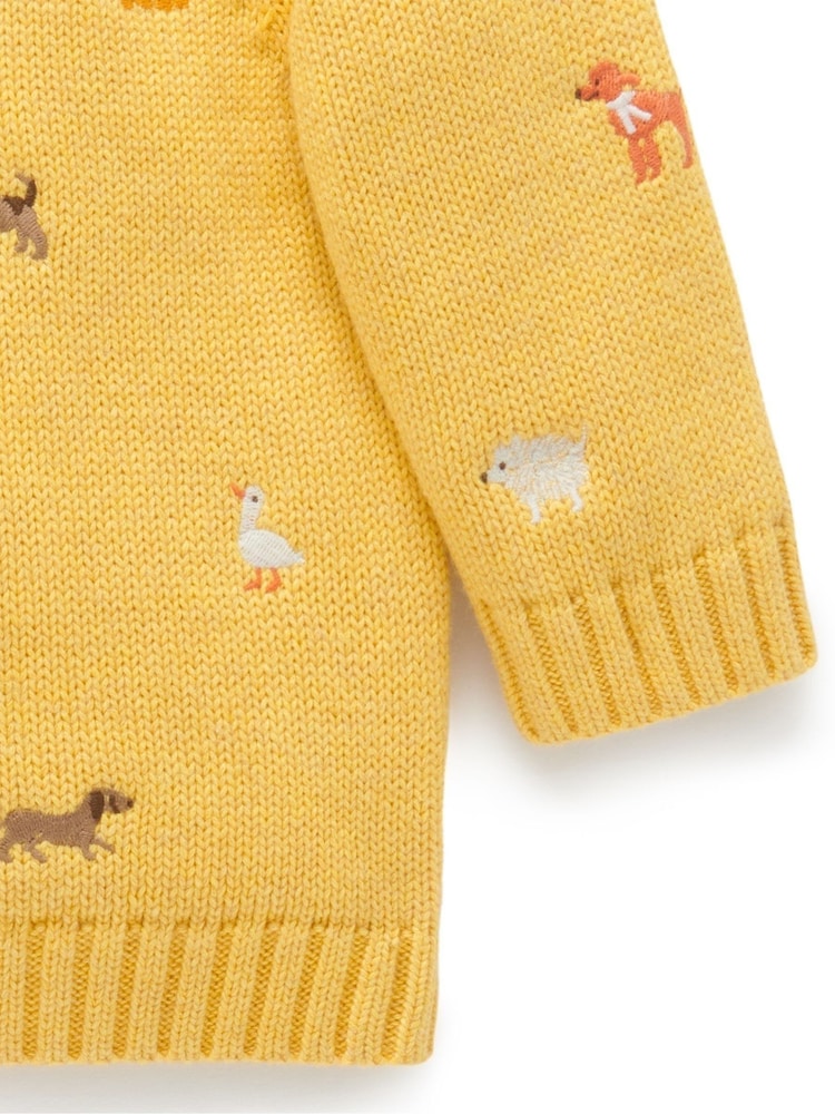Purebaby Yellow Embroidered Dog Print Jumper - Image 2 of 4