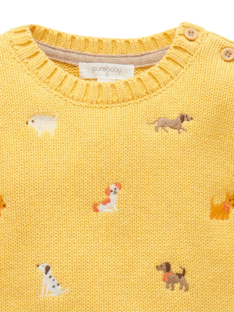 Purebaby Yellow Embroidered Dog Print Jumper - Image 4 of 4