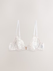 self. Cream Non Pad Balcony Floral Print Lace Bra - Image 7 of 9