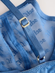 Bleu - Soutien-gorge en maille à logo sur l’ensemble - Image 10 of 11
