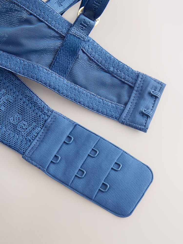 Bleu - Soutien-gorge en maille à logo sur l’ensemble - Image 11 of 11